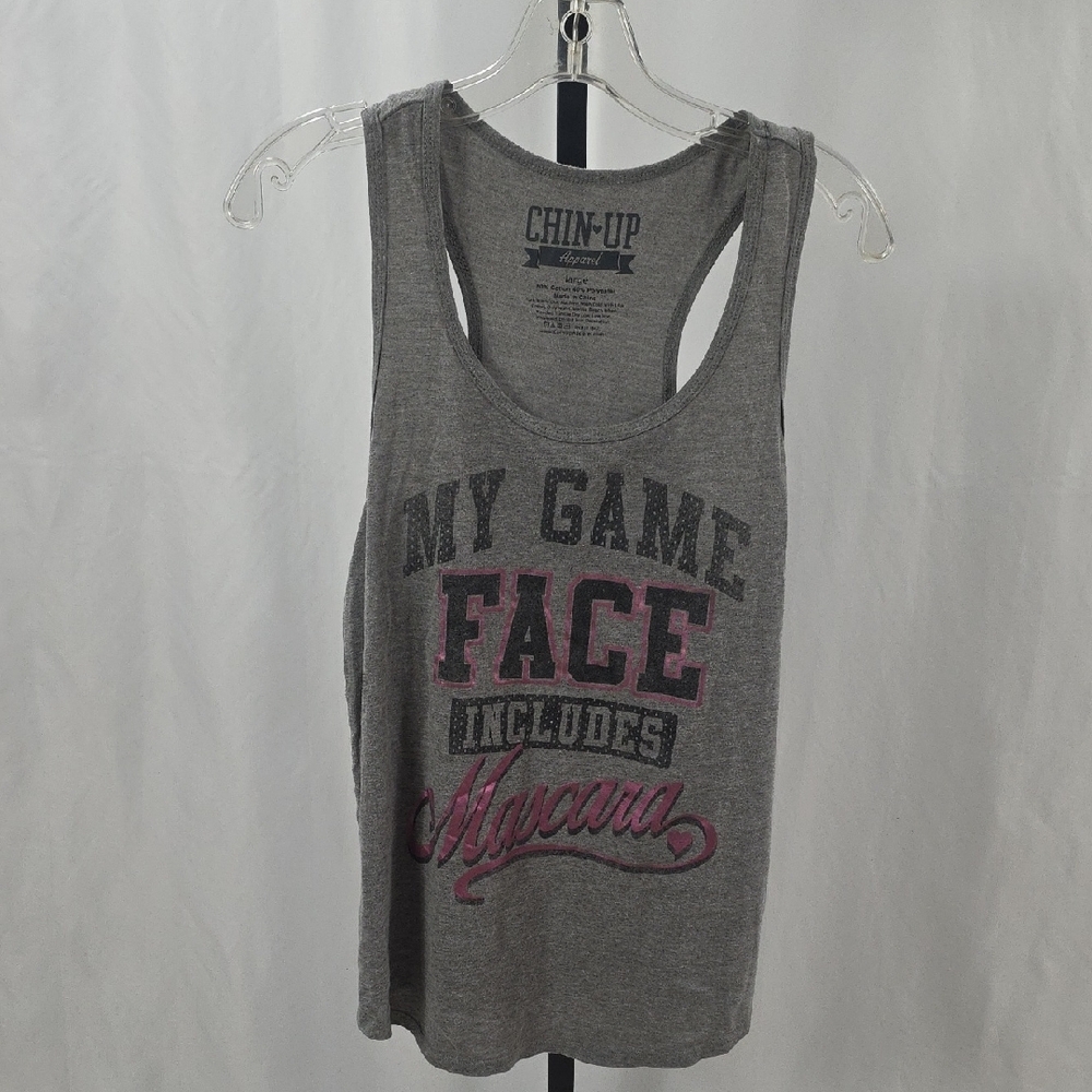 Chin Up Apparel Gray and Pink Racerback Tank Top